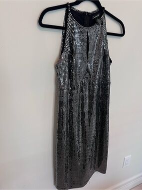 Sleeveless Silver Sequin Midi Dress